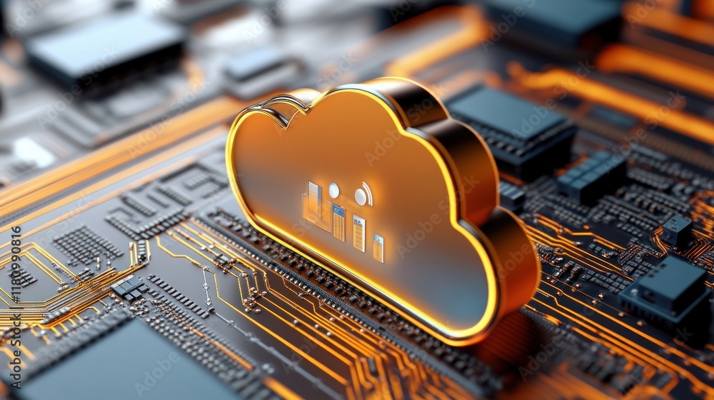 Aufkleber Cloud Computing Concept with Circuit Board and Data Analysis Elements