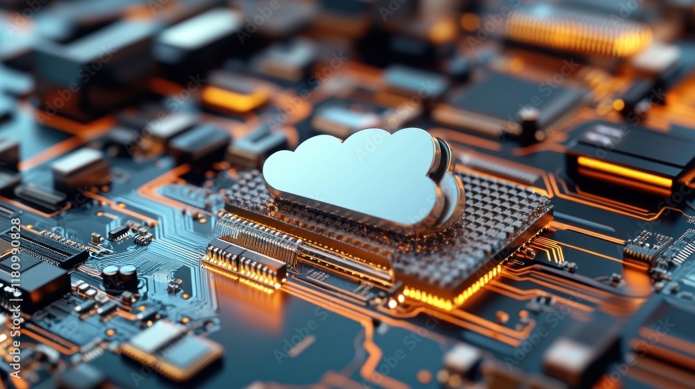 Poster Cloud Computing Concept with Circuit Board and Cloud Icon Design