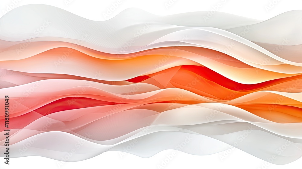 Poster abstract flowing waves of red and orange tones with soft white overlay in motion design