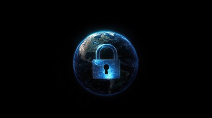 Global cybersecurity, secure Earth, digital lock, night, data protection