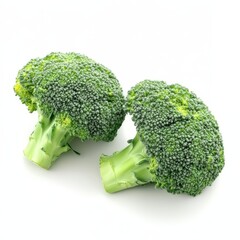 Fresh Broccoli Heads with Vibrant Green Color Perfect for Healthy Cooking and Nutritious Meals, Isolated on a White Background for Food Photography