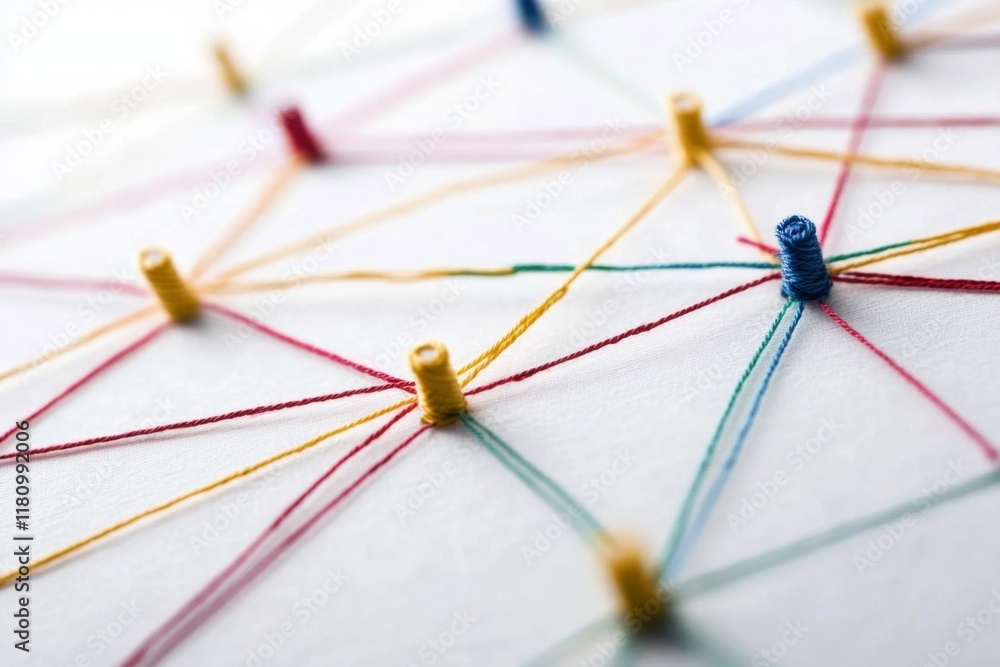 Poster this design showcases nodes interconnected by vibrant colored threads against a pristine white backd