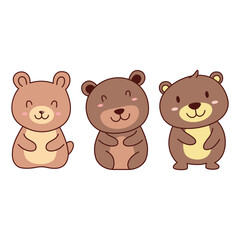 Set of Cute Brown Bear Animal Cartoon Character  with Happy Expression