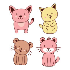 Set of Cute Dog Puppy Lion Lioness Big Cat Animal Cartoon Character with Happy Expression