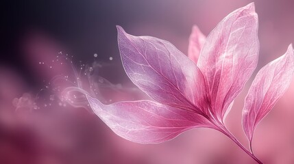 Delicate pink leaves with soft light and ethereal glow.