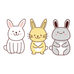 Set of Cute Rabbit Bunny Animal Cartoon Character with Happy Expression
