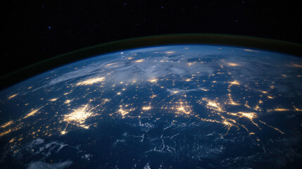 Fototapeta premium Earth from space at night, showcasing illuminated cities and landscapes