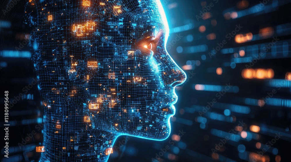 Poster digital mind: an ai portrait in cyberpunk style. exploring the intersection of technology and humani