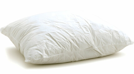 White fluffy pillow isolated on white background, studio shot, for bedding advertising.