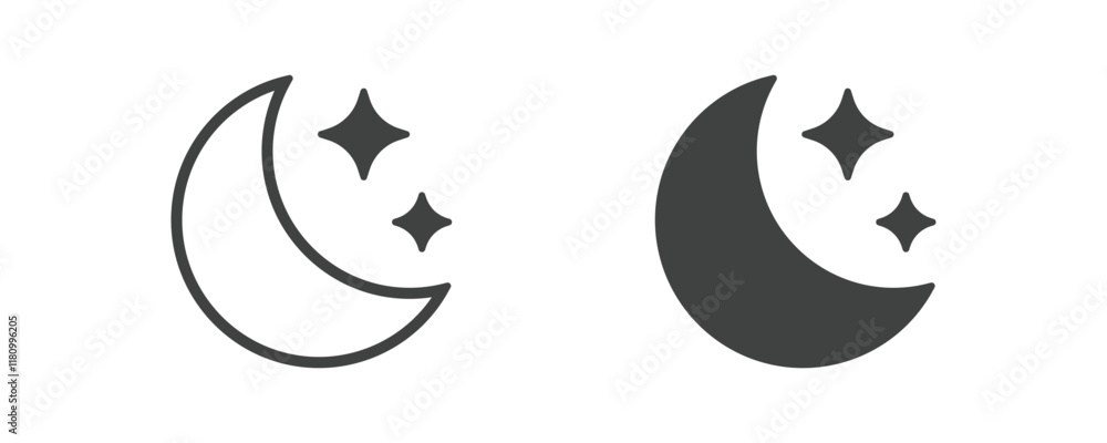 Aufkleber half moon stars icon. crescent moon, shine and sparkle stars vector icon sign - night or dark mode i