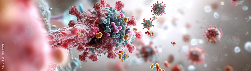 Aufkleber close up of vibrantly colored cells showcasing intricate patterns and textures in a microscopic biol