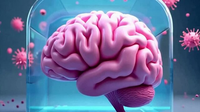 3D rendering of human brain and protection, barrier, shield, glass from bacteria, virus and chemicals.
