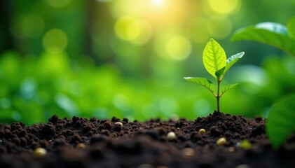 Tiny coffee plants thrive amidst lush greenery , nature, coffee bean seedling
