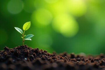 Tiny coffee plant thriving, lush green leaves , macro, tree
