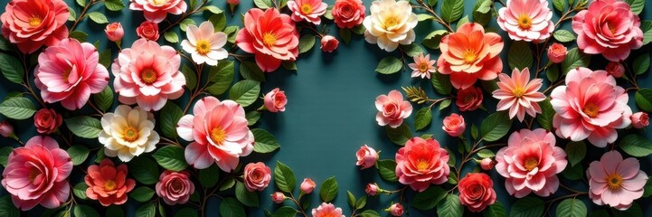 Vintage-style artificial flower wall, lush blooms , still life, flowers, chic