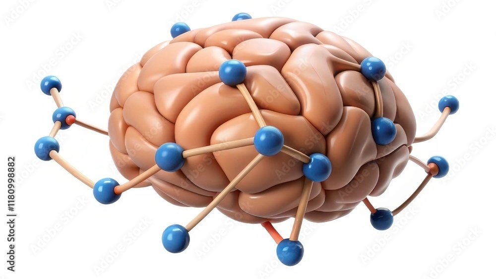 Poster a stylized brain model connected with molecular structures, symbolizing the intersection of neurosci