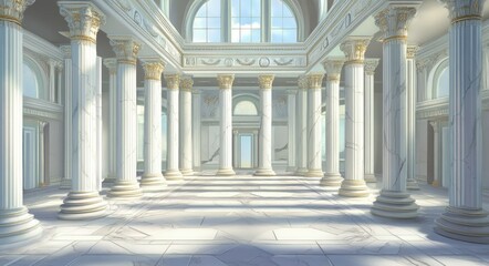 Obraz premium Elegant Lineup of White Marble Columns in a Grand Interior Setting