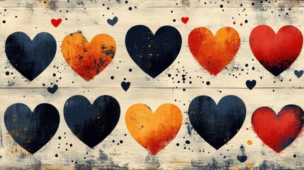 Hand-Drawn Decorative Seamless Patterns with Vibrant Hearts and Dots