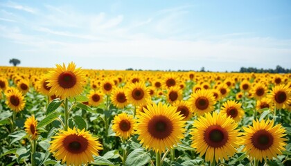Fototapeta premium Vibrant Sunflowers in a Sunny Field Against a Clear Sky