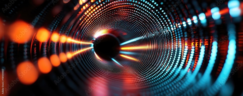 Poster matrix abstract background concept. abstract digital tunnel with vibrant neon colors and glowing lig