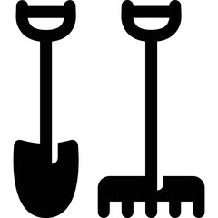 Simple vector icon shovel, rake
