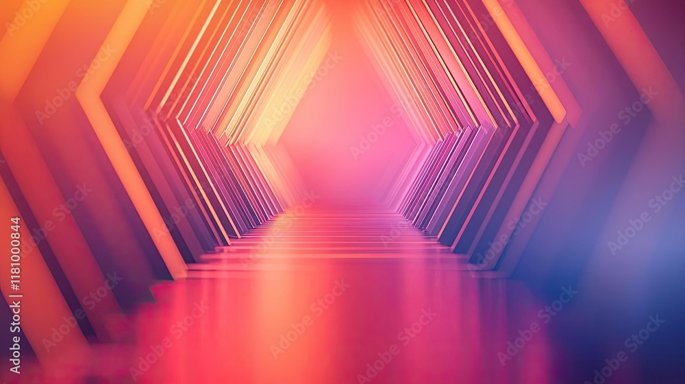Poster matrix abstract background concept. a vibrant hexagonal corridor filled with colorful lights and ref