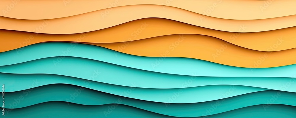 Poster layer abstract background idea. colorful abstract layered waves background in orange and teal tones.
