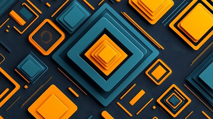 Abstract Geometric Design Featuring Teal and Orange Squares