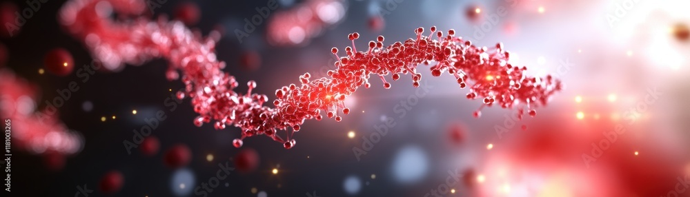 Poster vibrant red dna helix structure with intricate patterns highlighting genetic diversity and scientifi