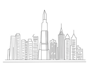 Obraz premium skyline line art drawing style. Cityscape of Chicago with silhouettes of most famous buildings and towers. design isolated on white background. Vector illustration. 