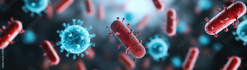 Aufkleber colorful group of red and blue viruses under microscopic view with intricate details showcasing thei