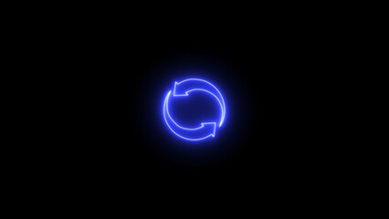 Glowing blue circular arrow representing refreshing or updating action. Glowing circle arrow icon refresh and reload, on black background. reload icon illustration.