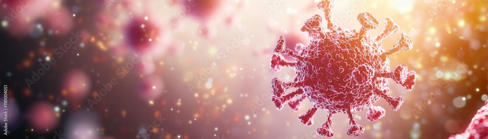 Poster detailed 3d visualization of a human cell structure illuminated with vibrant colors showcasing intri