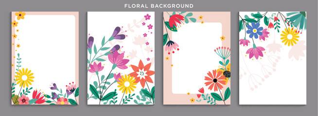 Flower greetings card clipart background set. Spring floral drawing clip art collection for invitation, greeting and wallpaper editable template. Vector illustration flower poster design.   © AmazeinDesign