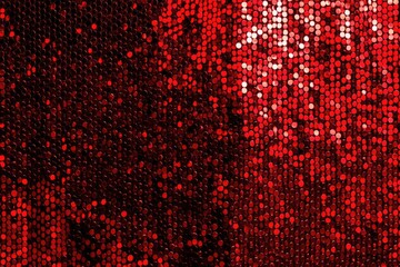 Vibrant Red Sequin Fabric. Shimmering Close-Up Texture for Festive and Disco-Themed Designs