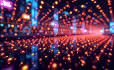 Fototapeta premium A futuristic digital landscape with a grid of glowing, multicolored lights, creating a mesmerizing and abstract pattern.