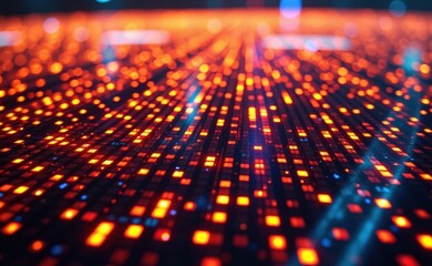 Fototapeta premium A futuristic digital landscape with a grid of glowing, multicolored lights, creating a mesmerizing and abstract pattern.
