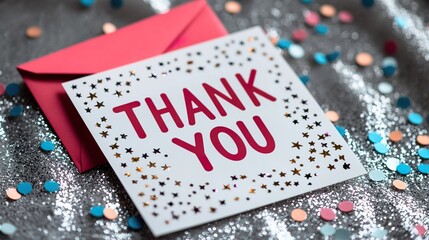 Thank You Card with Sparkling Confetti Background, Thank you card printable concept.
