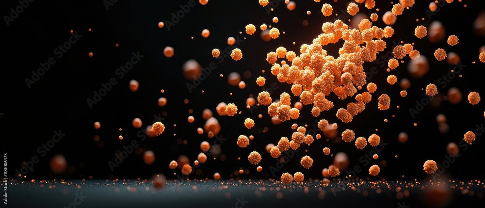 Aufkleber the image depicts a dynamic explosion of orange spheres against a dark background, creating a vibran