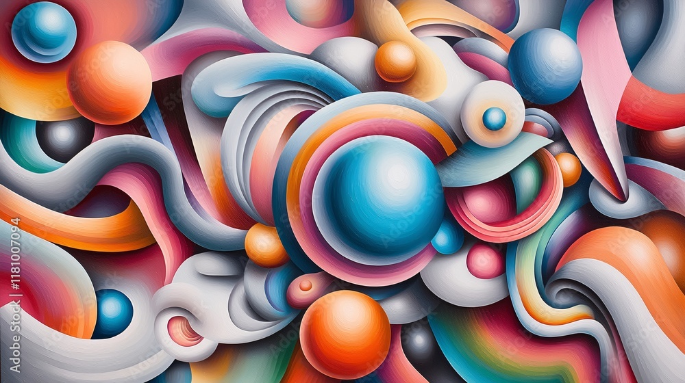 Poster a futuristic abstract art piece with 3d elements that seem to pop out of the canvas, using bold colo