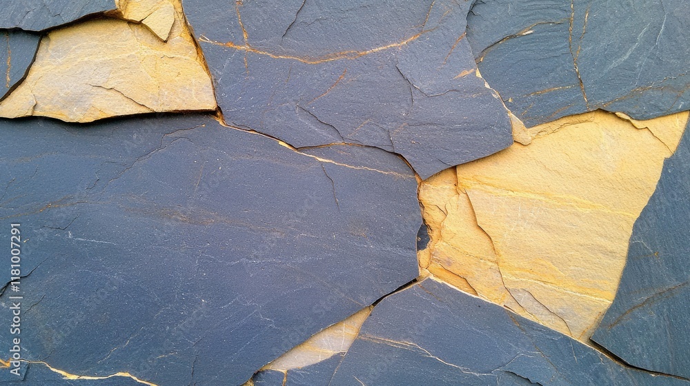 Aufkleber textured natural slate rock surface with striking gray and yellow patterns ideal for backgrounds and