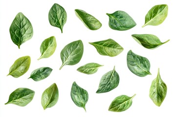 Fototapeta premium Vibrant Spinach Leaves: Fresh and Edible Herb Isolated from Above