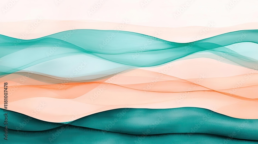 Poster watercolor abstract background idea. abstract wave patterns in soothing colors of teal and peach for
