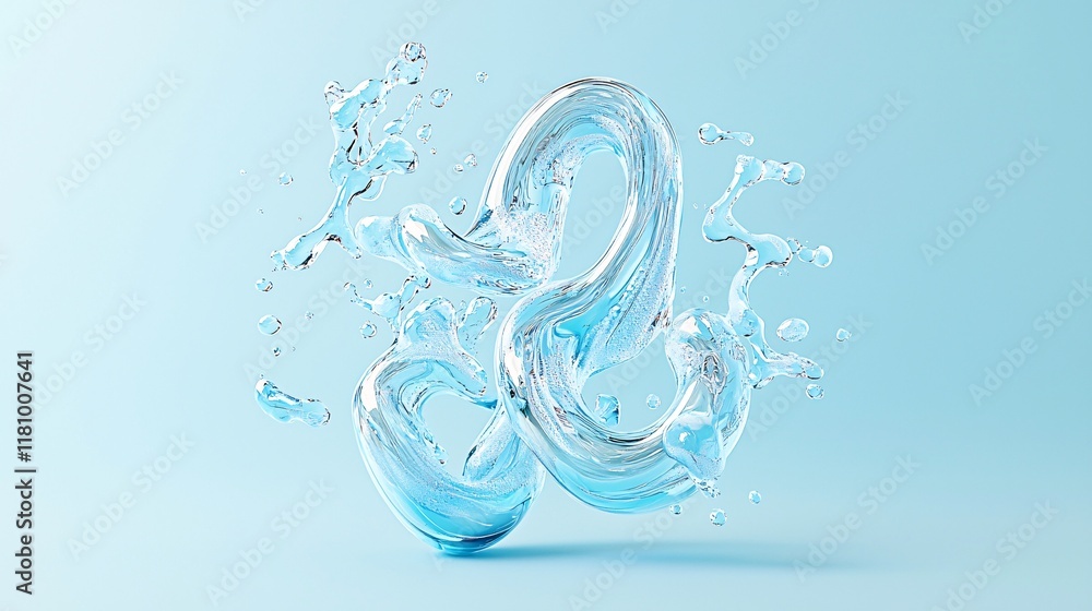 Poster a 3d font design where the letters are filled with a liquid that seems to move and change shape, off