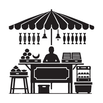 recommend clip art: Outdoor market stall fresh produce vendor stand silhouette design