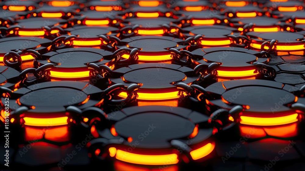 Poster futuristic abstract pattern with glowing orange lights on metallic surface for technology and design