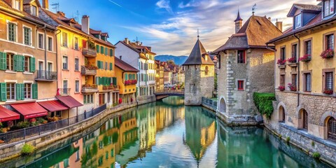 Obraz premium Ancient stone walls and half-timbered houses with steep roofs, narrow streets and canals in the old town , oldtown