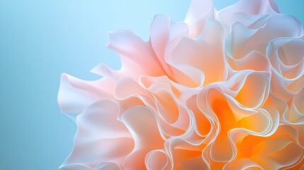 Obraz premium Soft Pastel Flower Petals with Delicate Curves and Bright Center Against a Light Blue Background