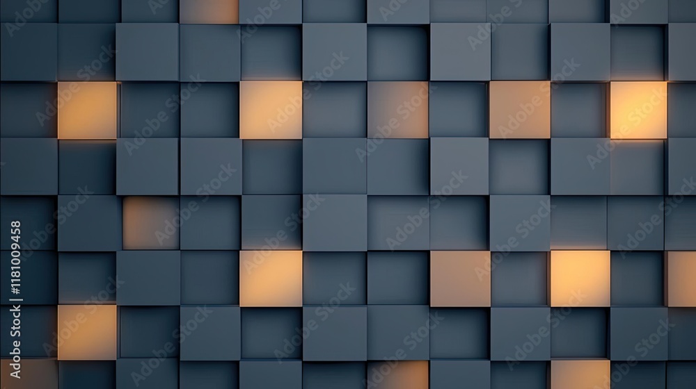 Poster matrix abstract background concept. abstract pattern of illuminated cubes in shades of gray and warm