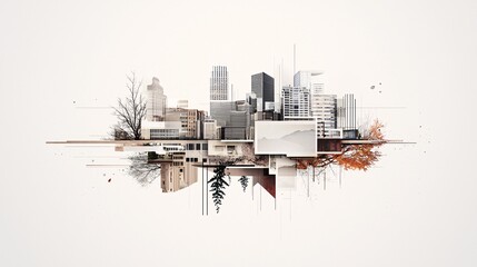 A collage combining different architectural elements, like vintage buildings, modern skyscrapers, and natural landscapes,